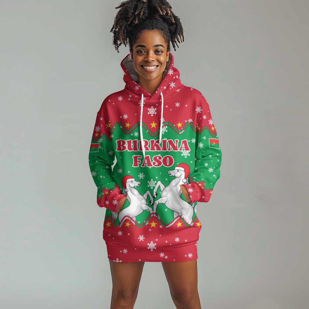 Christmas Burkina Faso Hoodie Dress Snowflake Horses and Coat of Arms - African Pride