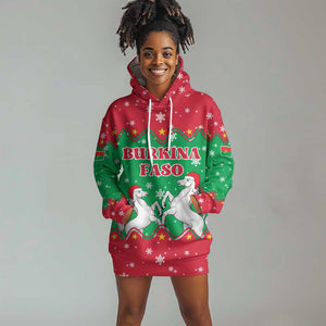 Christmas Burkina Faso Hoodie Dress Snowflake Horses and Coat of Arms - African Pride