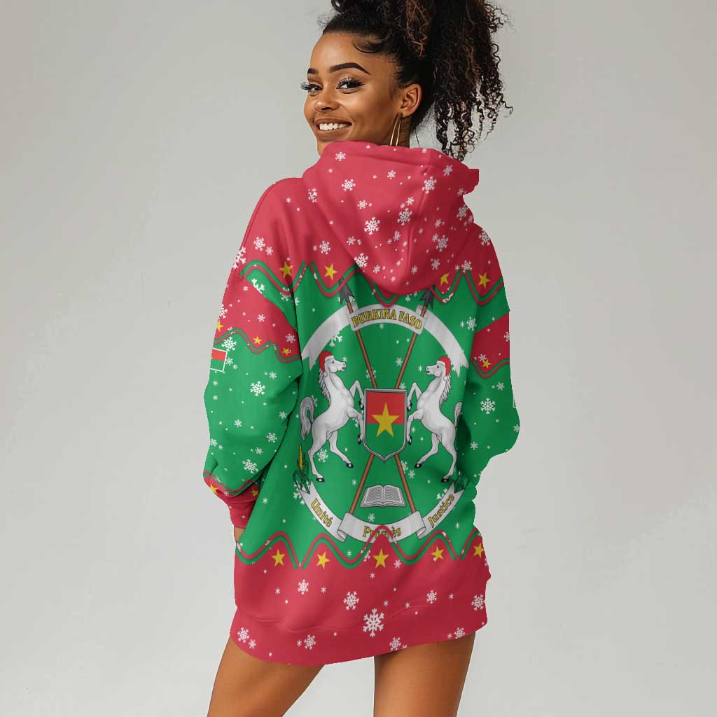 Christmas Burkina Faso Hoodie Dress Snowflake Horses and Coat of Arms - African Pride