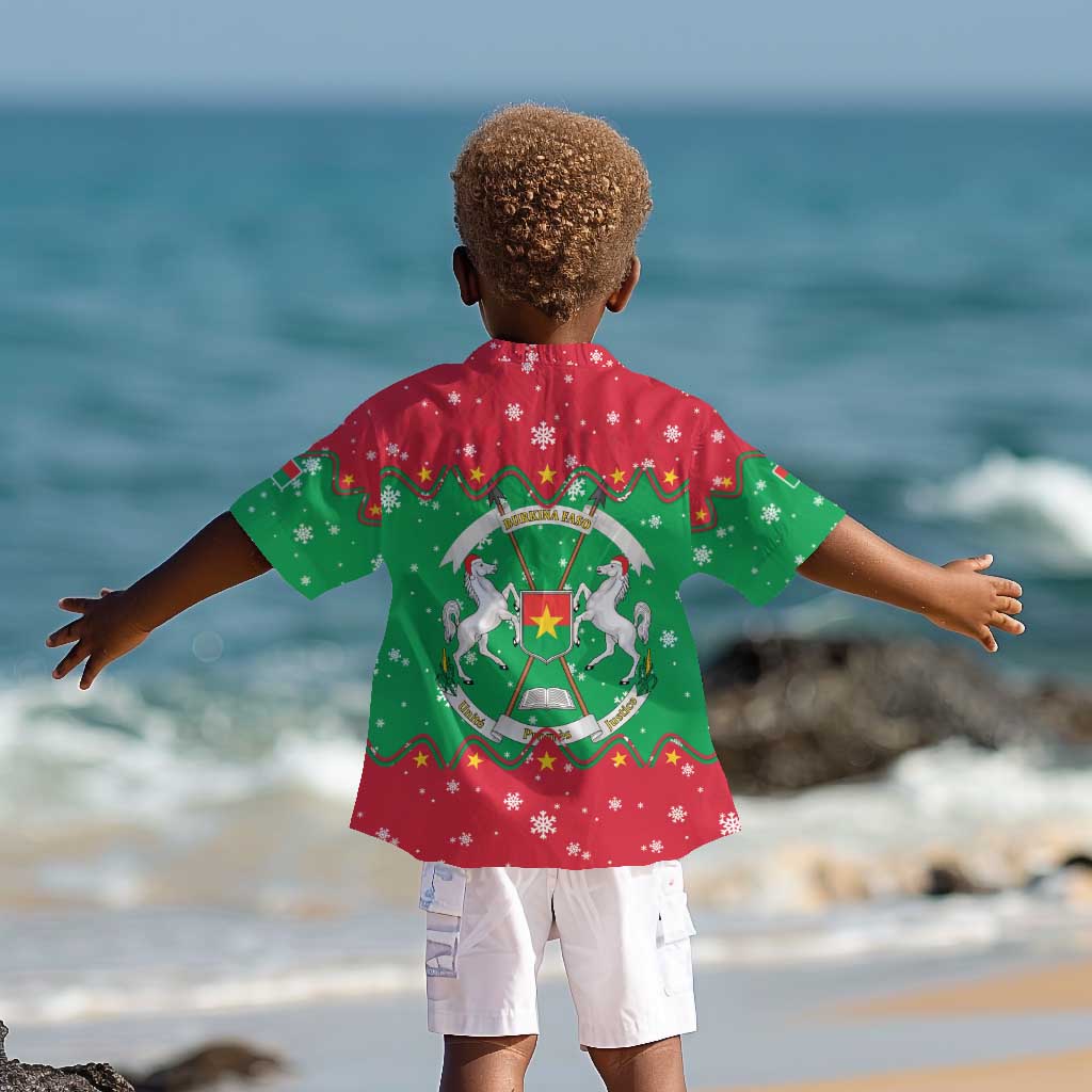 Christmas Burkina Faso Kid Hawaiian Shirt Snowflake Horses and Coat of Arms - African Pride