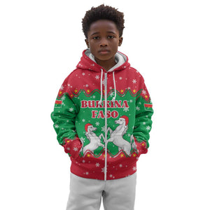 Christmas Burkina Faso Kid Hoodie Snowflake Horses and Coat of Arms - African Pride