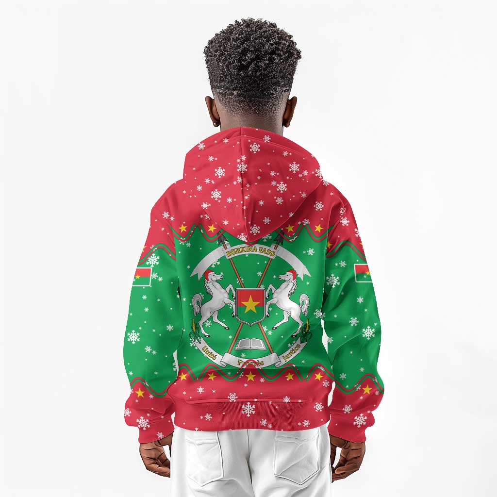 Christmas Burkina Faso Kid Hoodie Snowflake Horses and Coat of Arms - African Pride