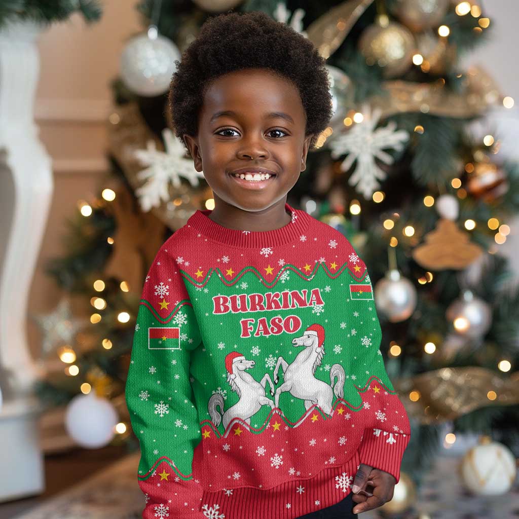 Christmas Burkina Faso Kid Ugly Christmas Sweater Snowflake Horses and Coat of Arms - African Pride