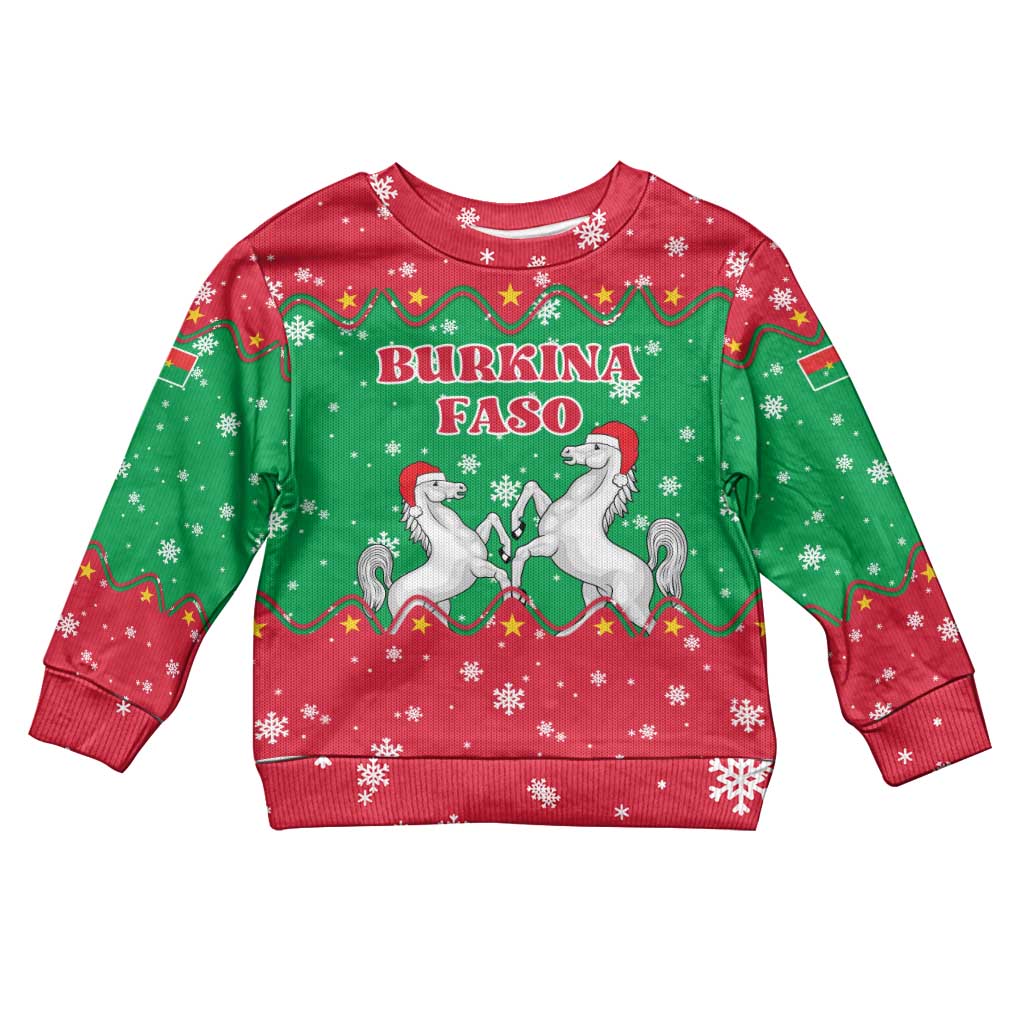 Christmas Burkina Faso Kid Ugly Christmas Sweater Snowflake Horses and Coat of Arms - African Pride