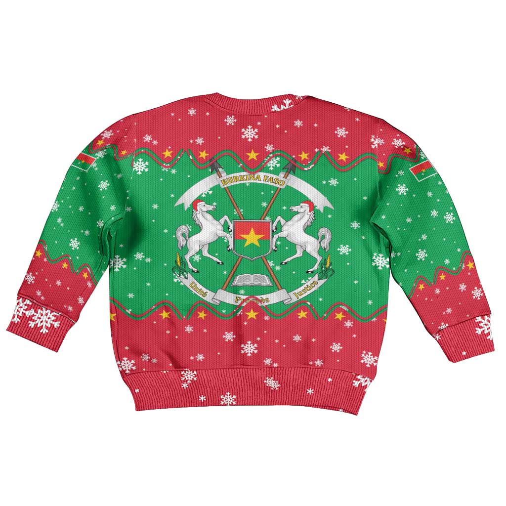 Christmas Burkina Faso Kid Ugly Christmas Sweater Snowflake Horses and Coat of Arms - African Pride