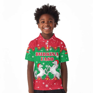 Christmas Burkina Faso Kid Polo Shirt Snowflake Horses and Coat of Arms - African Pride