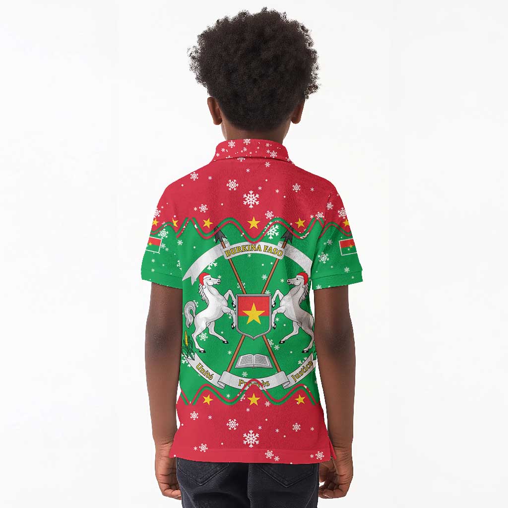 Christmas Burkina Faso Kid Polo Shirt Snowflake Horses and Coat of Arms - African Pride