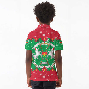 Christmas Burkina Faso Kid Polo Shirt Snowflake Horses and Coat of Arms - African Pride