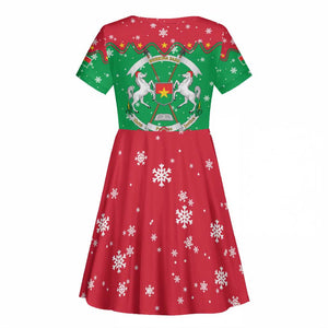 Christmas Burkina Faso Kid Short Sleeve Dress Snowflake Horses and Coat of Arms - African Pride