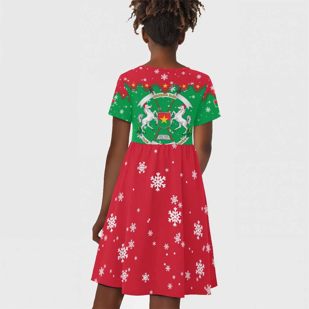 Christmas Burkina Faso Kid Short Sleeve Dress Snowflake Horses and Coat of Arms - African Pride