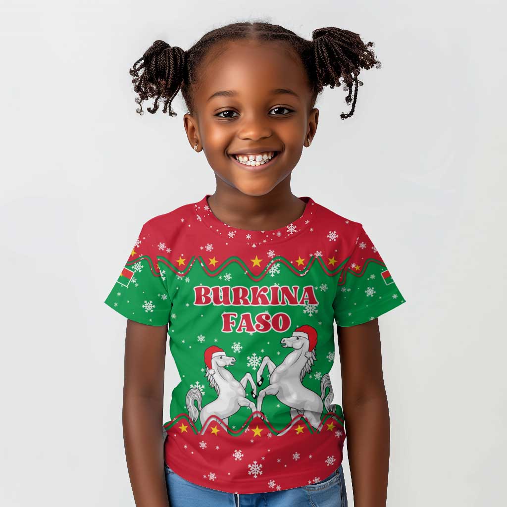 Christmas Burkina Faso Kid T shirt Snowflake Horses and Coat of Arms - African Pride