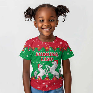 Christmas Burkina Faso Kid T shirt Snowflake Horses and Coat of Arms - African Pride