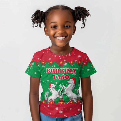 Christmas Burkina Faso Kid T shirt Snowflake Horses and Coat of Arms - African Pride