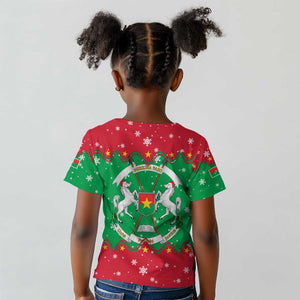 Christmas Burkina Faso Kid T shirt Snowflake Horses and Coat of Arms - African Pride