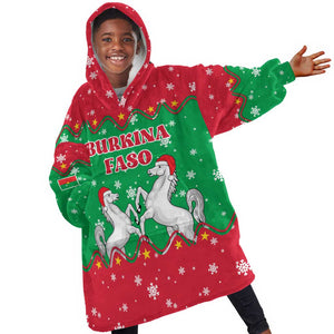 Christmas Burkina Faso Kid Wearable Blanket Hoodie Snowflake Horses and Coat of Arms - African Pride