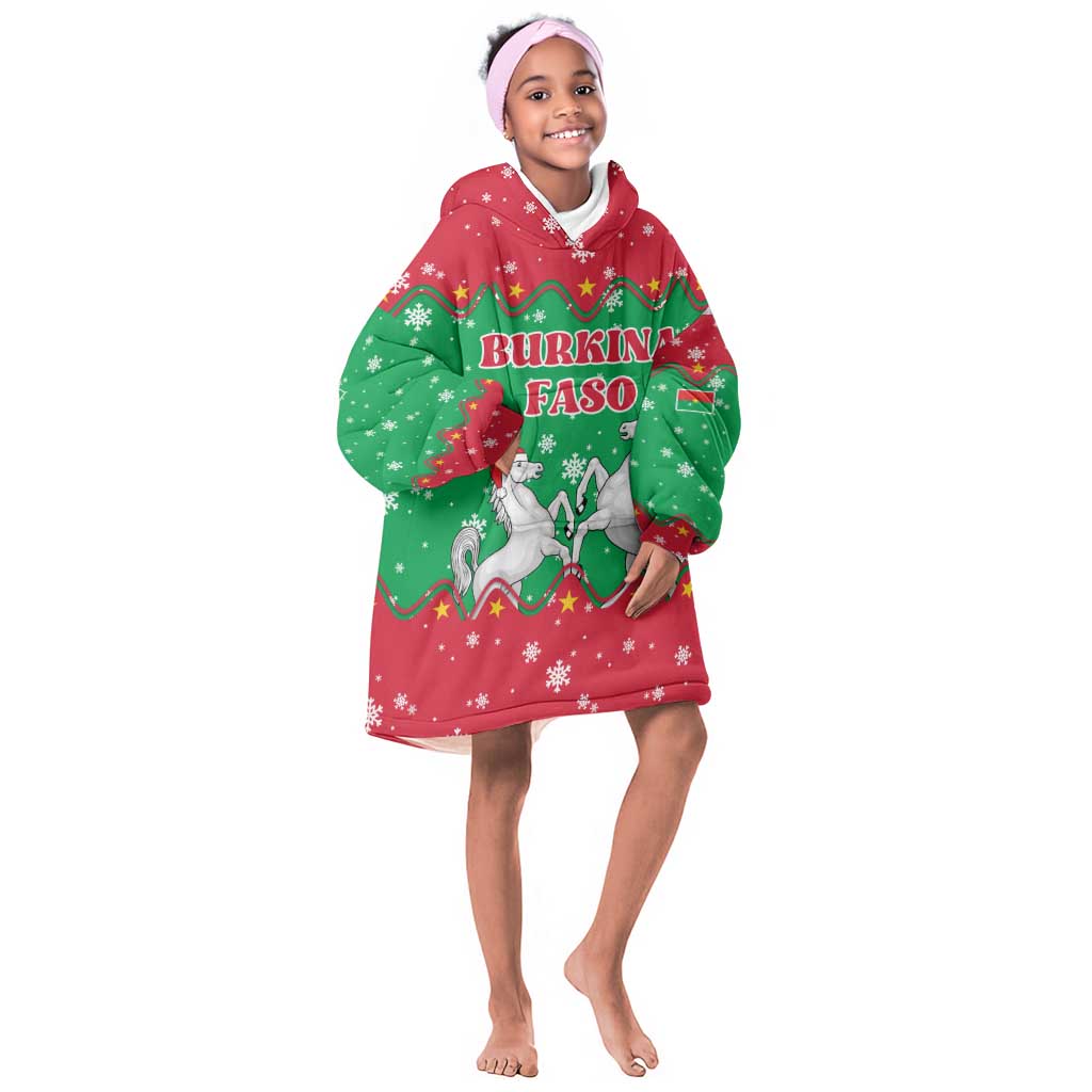 Christmas Burkina Faso Kid Wearable Blanket Hoodie Snowflake Horses and Coat of Arms - African Pride