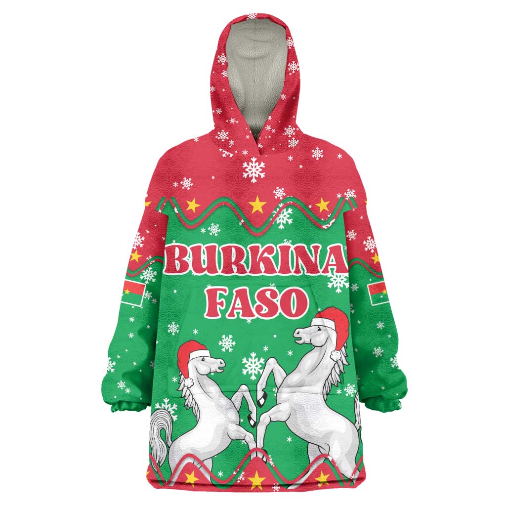 Christmas Burkina Faso Kid Wearable Blanket Hoodie Snowflake Horses and Coat of Arms - African Pride