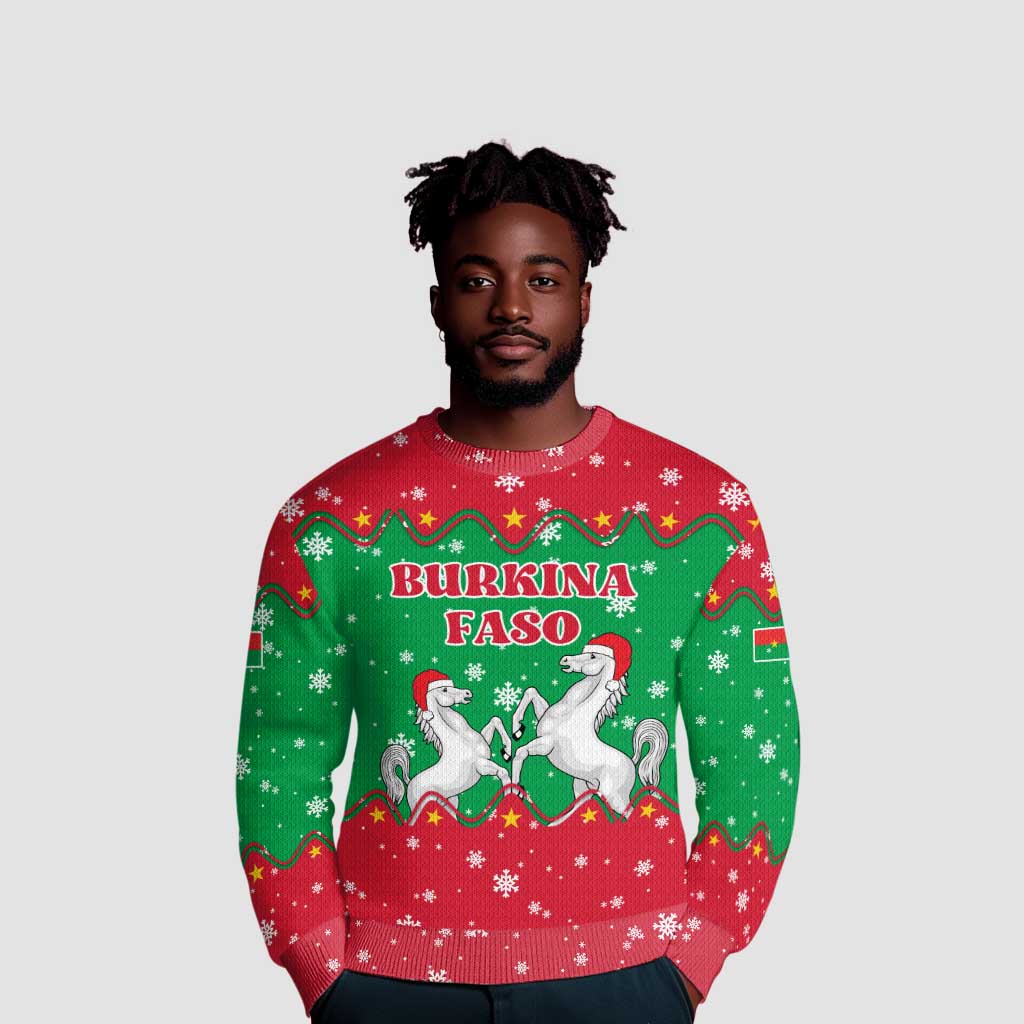 Christmas Burkina Faso Ugly Christmas Sweater Snowflake Horses and Coat of Arms - African Pride
