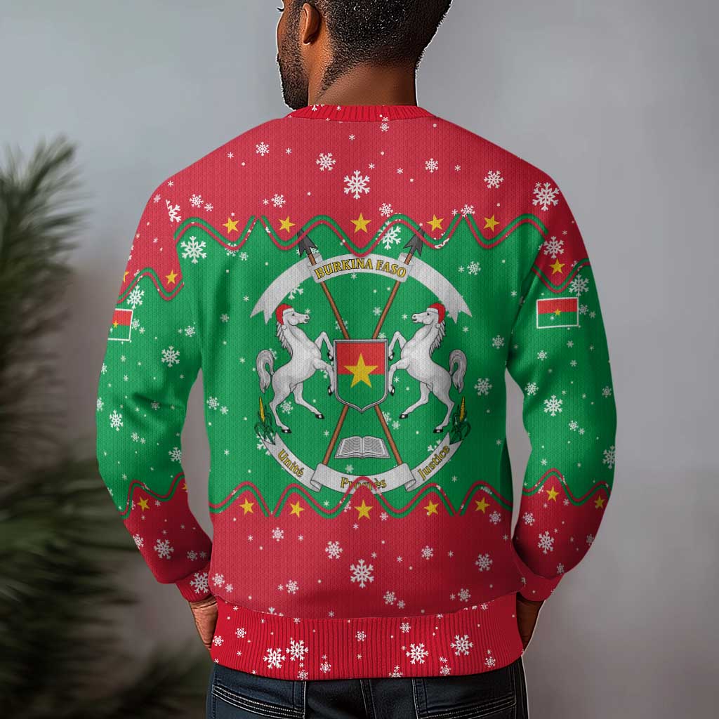 Christmas Burkina Faso Ugly Christmas Sweater Snowflake Horses and Coat of Arms - African Pride