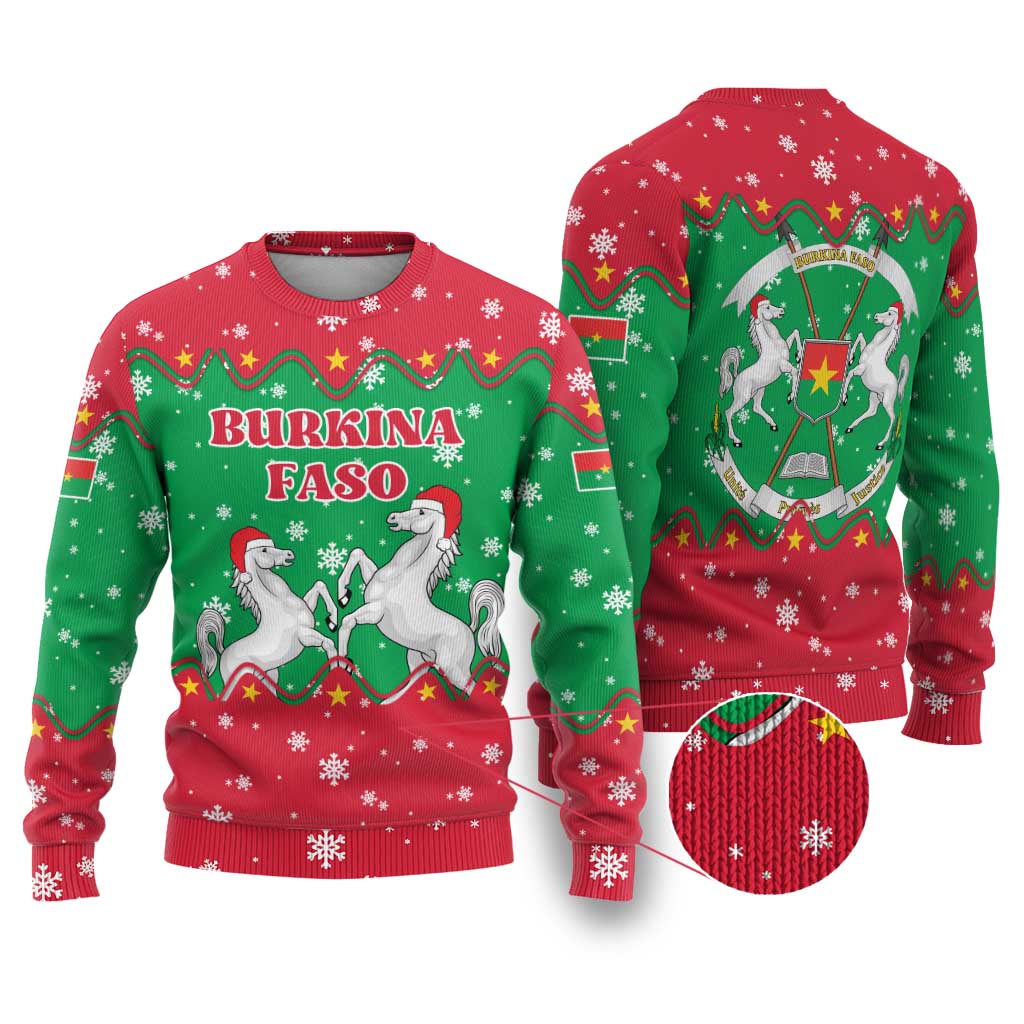 Christmas Burkina Faso Ugly Christmas Sweater Snowflake Horses and Coat of Arms - African Pride