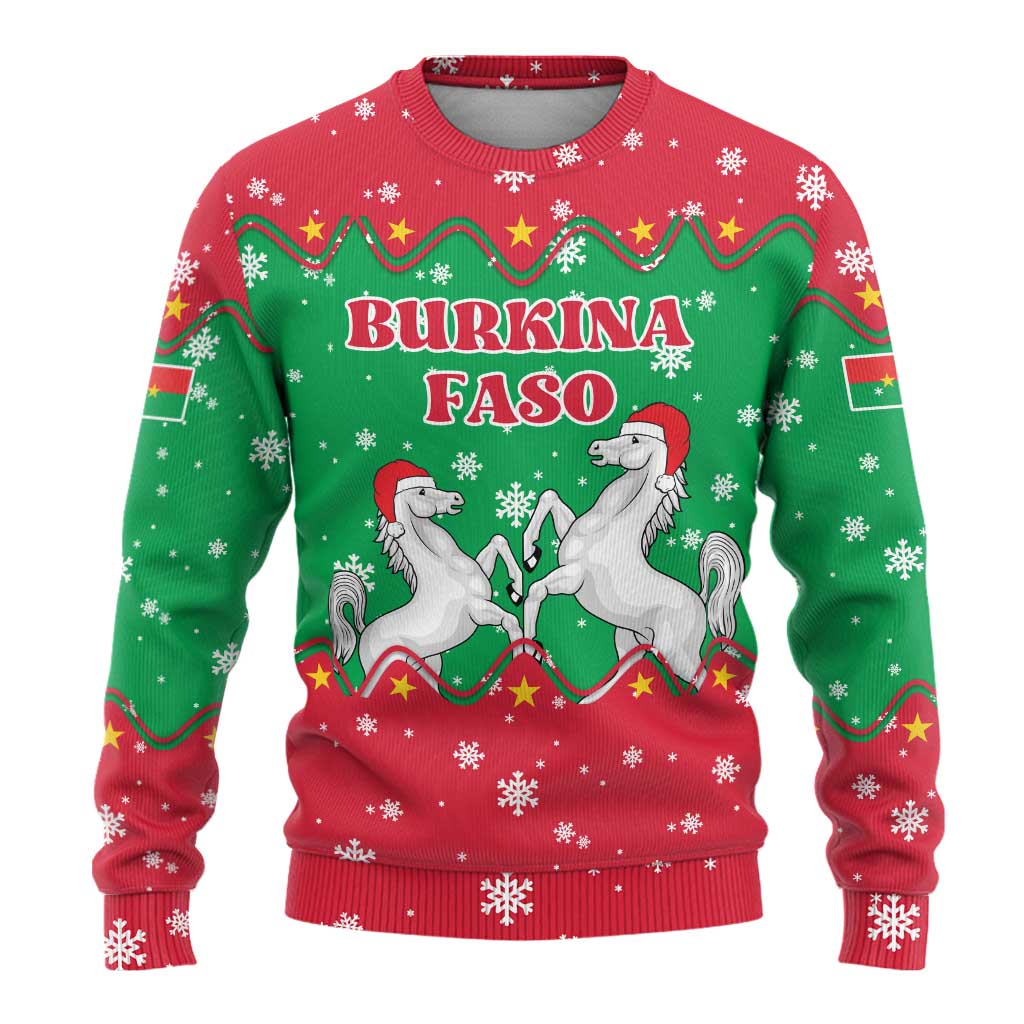 Christmas Burkina Faso Ugly Christmas Sweater Snowflake Horses and Coat of Arms - African Pride