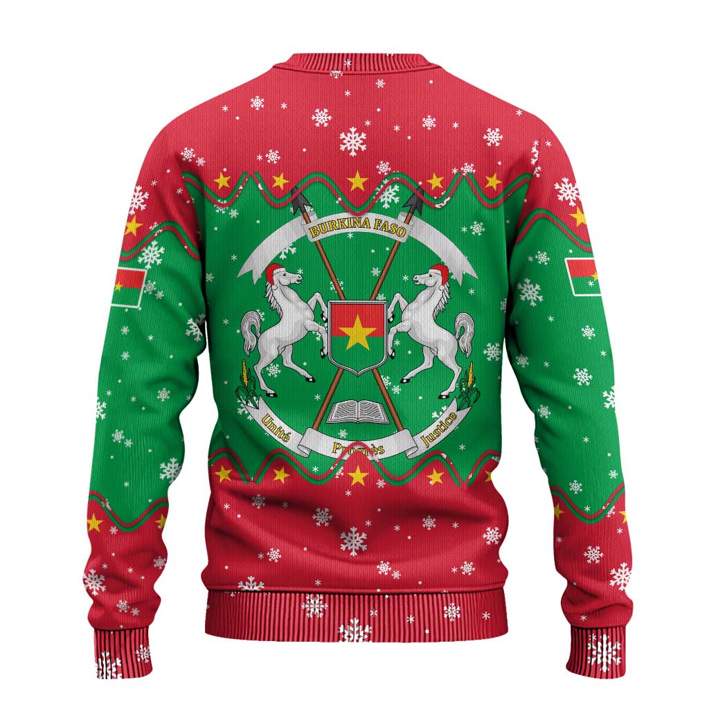 Christmas Burkina Faso Ugly Christmas Sweater Snowflake Horses and Coat of Arms - African Pride
