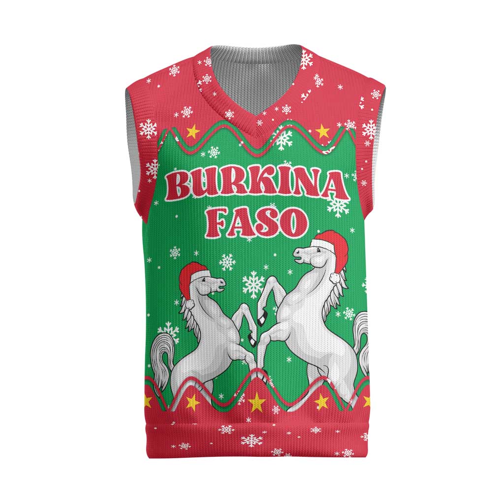 Christmas Burkina Faso Christmas Knitted V-Neck Vest Snowflake Horses and Coat of Arms - African Pride