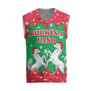 Christmas Burkina Faso Christmas Knitted V-Neck Vest Snowflake Horses and Coat of Arms - African Pride
