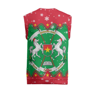 Christmas Burkina Faso Christmas Knitted V-Neck Vest Snowflake Horses and Coat of Arms - African Pride