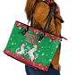 Christmas Burkina Faso Leather Tote Bag Snowflake Horses and Coat of Arms - African Pride