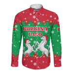 Christmas Burkina Faso Long Sleeve Button Shirt Snowflake Horses and Coat of Arms - African Pride
