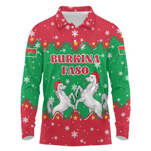 Christmas Burkina Faso Long Sleeve Polo Shirt Snowflake Horses and Coat of Arms - African Pride