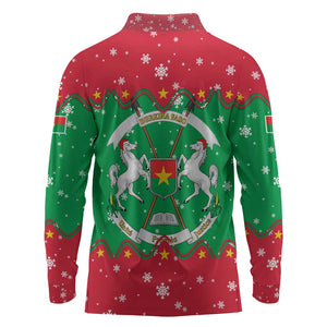 Christmas Burkina Faso Long Sleeve Polo Shirt Snowflake Horses and Coat of Arms - African Pride