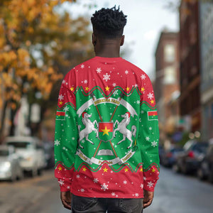 Christmas Burkina Faso Long Sleeve Shirt Snowflake Horses and Coat of Arms - African Pride