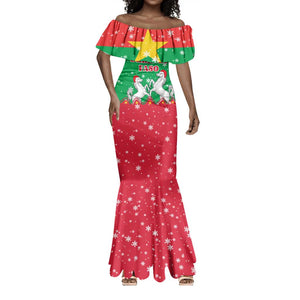 Christmas Burkina Faso Mermaid Dress Snowflake Horses and Coat of Arms - African Pride