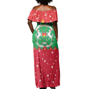 Christmas Burkina Faso Off Shoulder Maxi Dress Snowflake Horses and Coat of Arms - African Pride