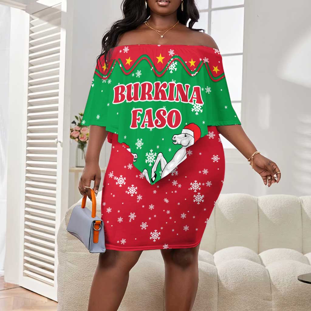 Christmas Burkina Faso Off Shoulder Short Dress Snowflake Horses and Coat of Arms - African Pride