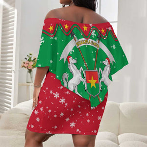Christmas Burkina Faso Off Shoulder Short Dress Snowflake Horses and Coat of Arms - African Pride