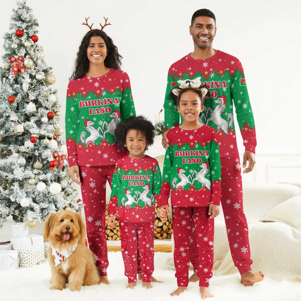 Christmas Burkina Faso Christmas Pajama Set Snowflake Horses and Coat of Arms - African Pride