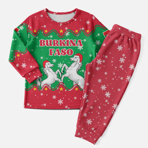 Christmas Burkina Faso Christmas Pajama Set Snowflake Horses and Coat of Arms - African Pride