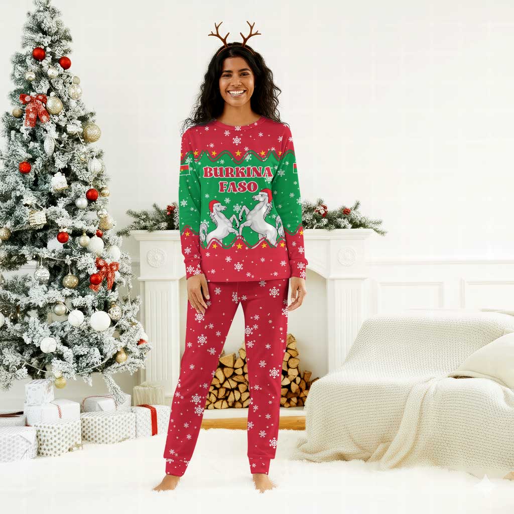 Christmas Burkina Faso Christmas Pajama Set Snowflake Horses and Coat of Arms - African Pride