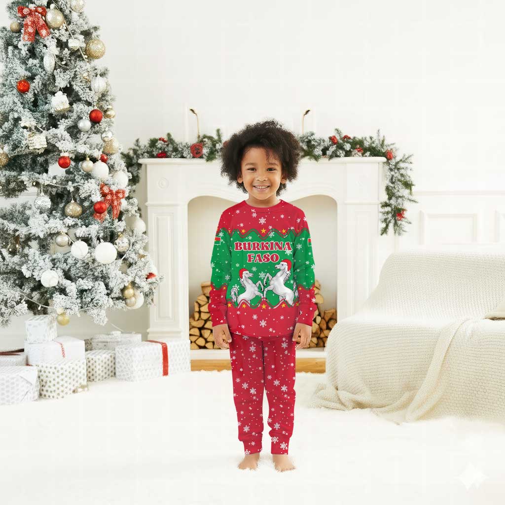 Christmas Burkina Faso Christmas Pajama Set Snowflake Horses and Coat of Arms - African Pride