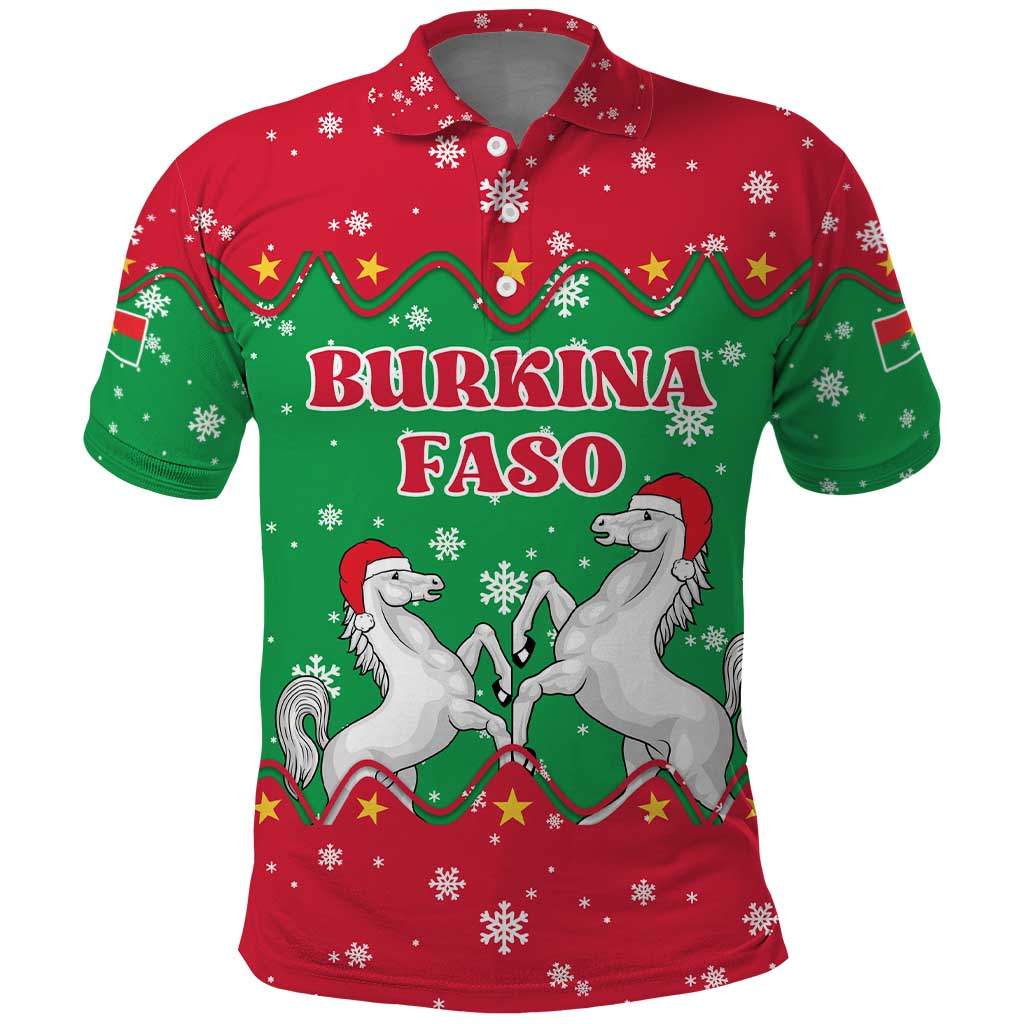 Christmas Burkina Faso Polo Shirt Snowflake Horses and Coat of Arms - African Pride