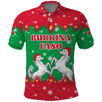 Christmas Burkina Faso Polo Shirt Snowflake Horses and Coat of Arms - African Pride