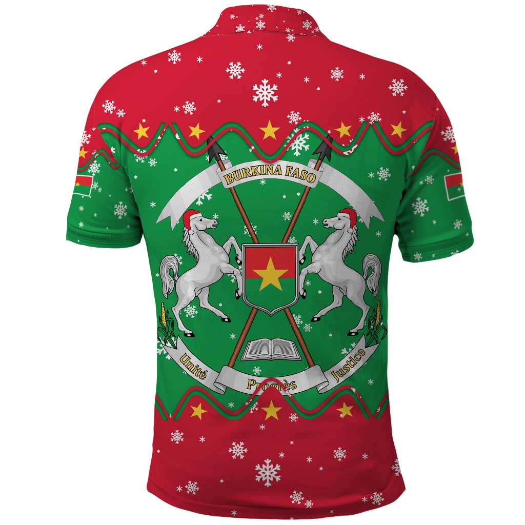 Christmas Burkina Faso Polo Shirt Snowflake Horses and Coat of Arms - African Pride