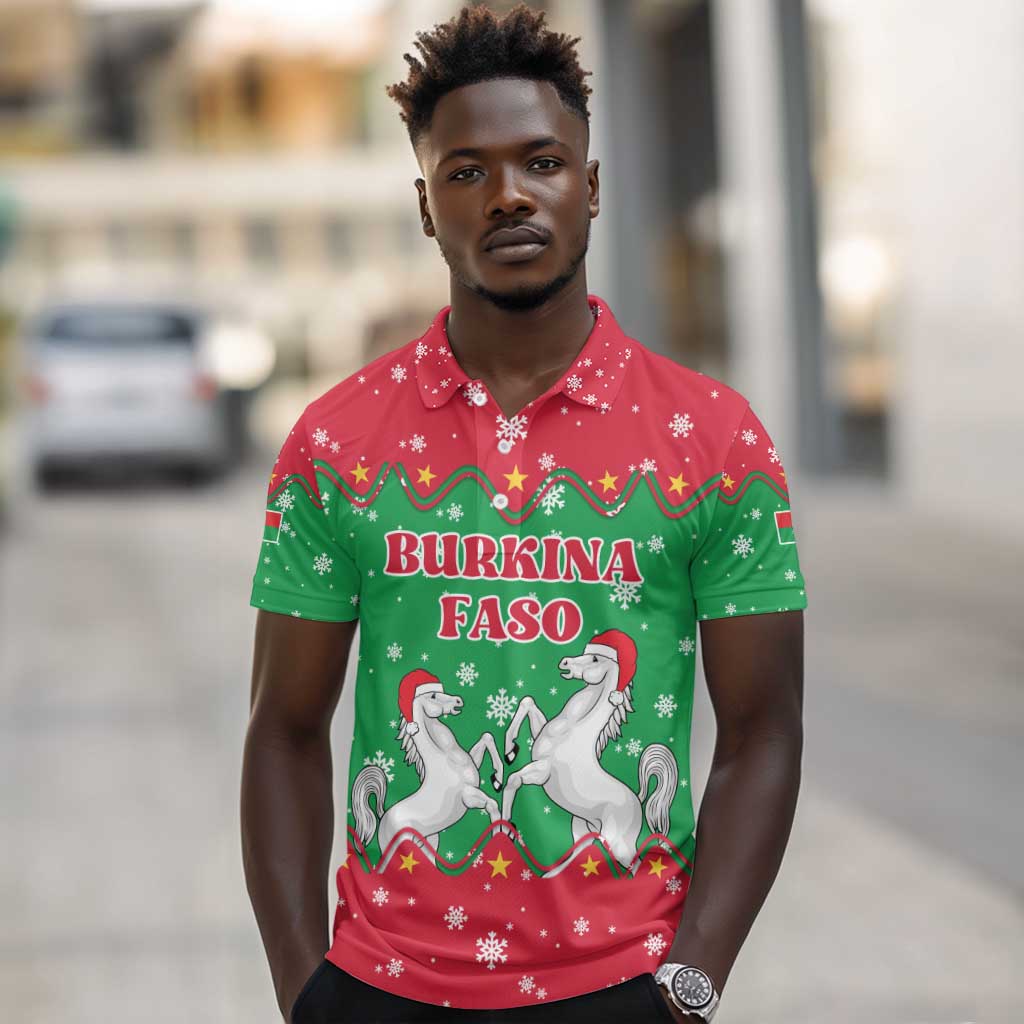 Christmas Burkina Faso Polo Shirt Snowflake Horses and Coat of Arms - African Pride