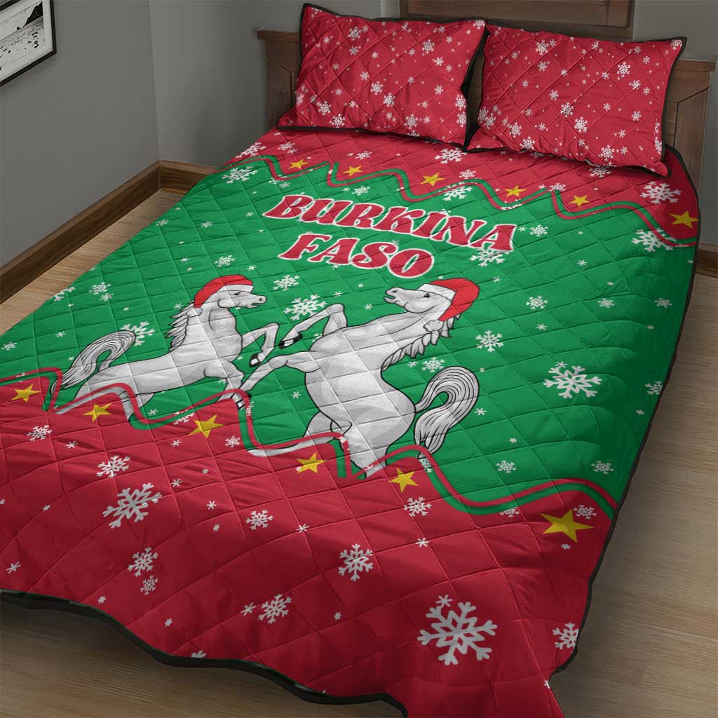 Christmas Burkina Faso Quilt Bed Set Snowflake Horses and Coat of Arms - African Pride