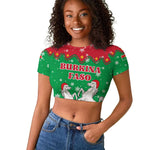 Christmas Burkina Faso Raglan Cropped T shirt Snowflake Horses and Coat of Arms - African Pride