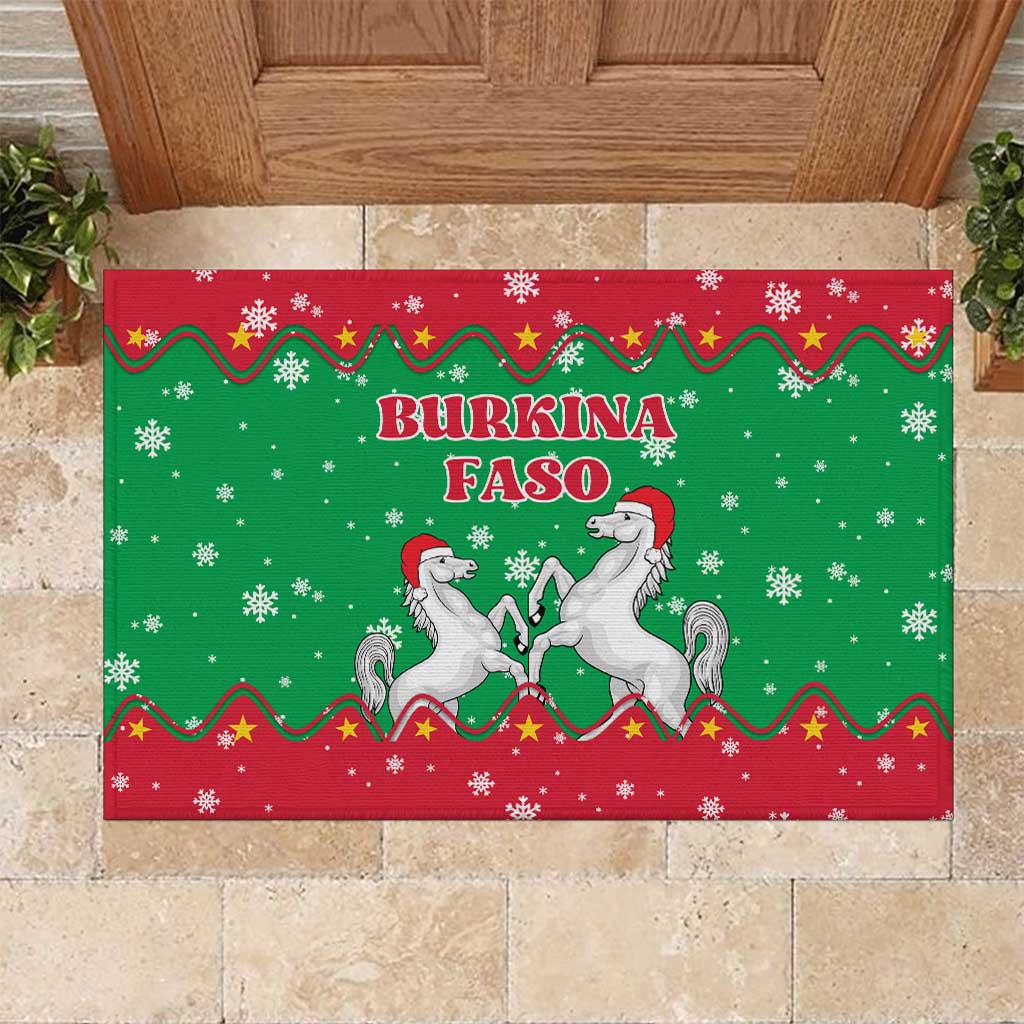 Christmas Burkina Faso Rubber Doormat Snowflake Horses and Coat of Arms - African Pride
