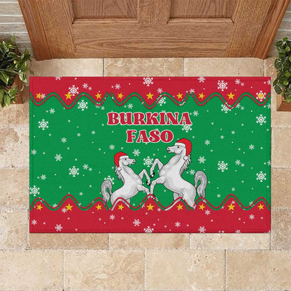 Christmas Burkina Faso Rubber Doormat Snowflake Horses and Coat of Arms - African Pride